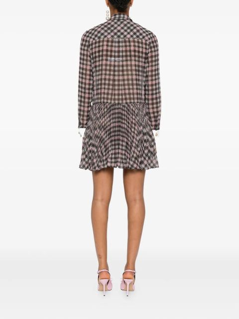 Self-Portrait pleated checked dress - Brown