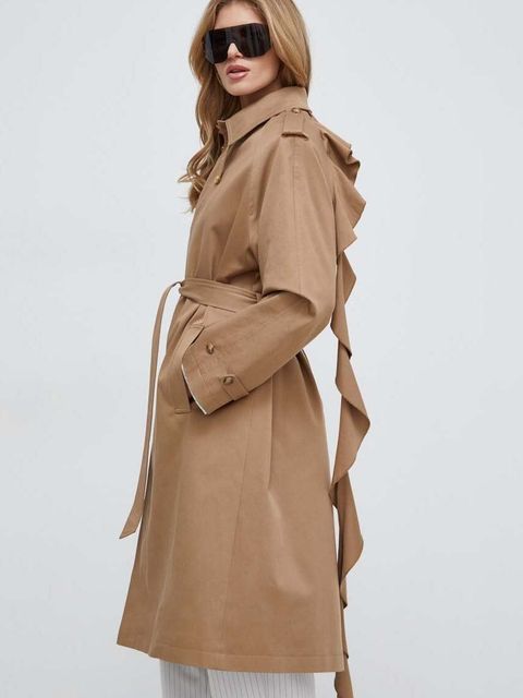 Versace Jeans Couture płaszcz damski kolor beżowy przejściowy 76HAT410 N0311