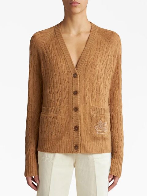 ETRO Pegaso-motif cable-knit cardigan - Brown