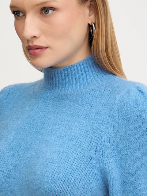 Morgan sweter z dodatkiem wełny damski kolor niebieski z golfem MLEONAR