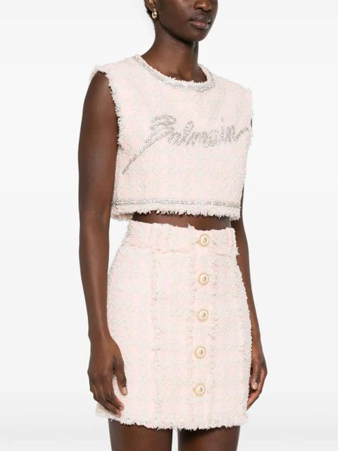 Balmain crystal-embellished cropped top - Pink