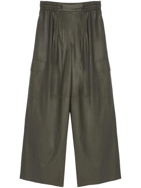 Yves Salomon wide-leg leather cargo trousers - Green - zdjęcie produktu nr 1