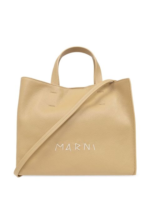 Marni logo-embroidered leather tote bag - Neutrals - zdjęcie produktu nr 1
