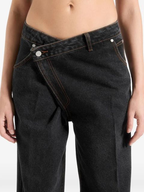 Manière De Voir Astrid wrapover wide-leg washed black jeans