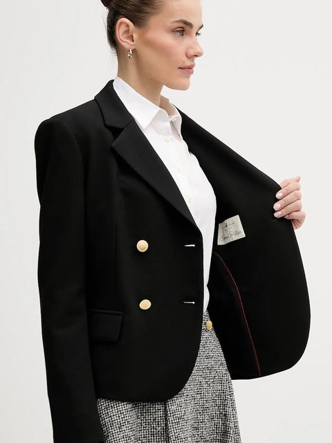 Tommy Hilfiger marynarka kolor czarny dwurzędowa gładka WW0WW48696