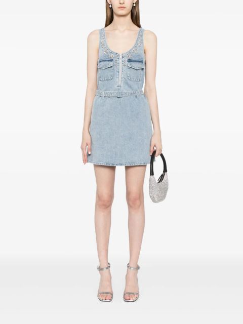 Self-Portrait rhinestone-embellished denim minidress - Black