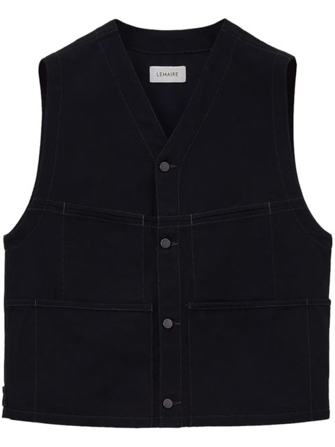 LEMAIRE collarless v-neck cotton gilet - Black - zdjęcie produktu nr 1