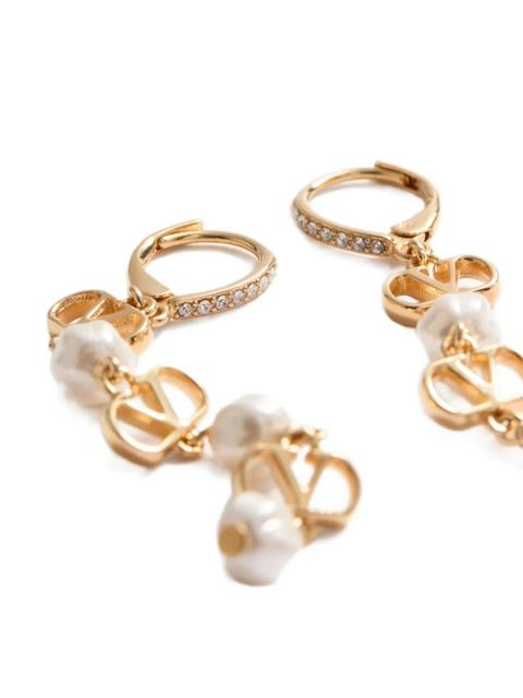Valentino Garavani Vlogo Signature earrings in metal, glass beads, and Swarovski® crystals - Gold
