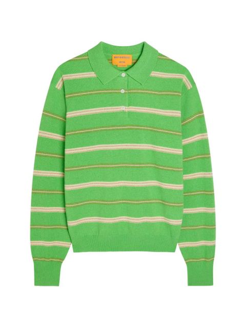 Guest In Residence Collegiate striped cashmere polo jumper - Green - zdjęcie produktu nr 1