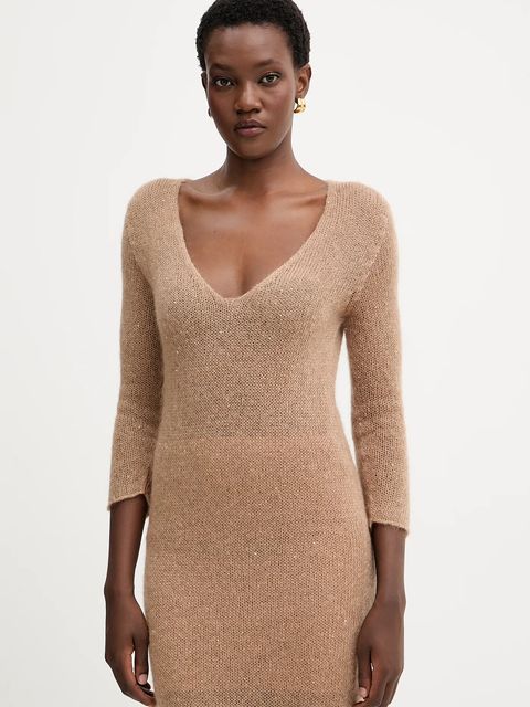 Liviana Conti sukienka z dodatkiem wełny kolor brązowy maxi prosta L5WG63