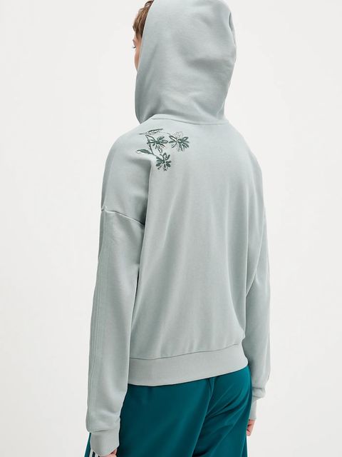 adidas bluza Essentials damska kolor zielony z kapturem z aplikacją KF0015