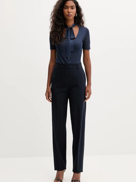 Marella spodnie z wełną damskie kolor granatowy fason cygaretki high waist 2523136054200 - zdjęcie produktu nr 2