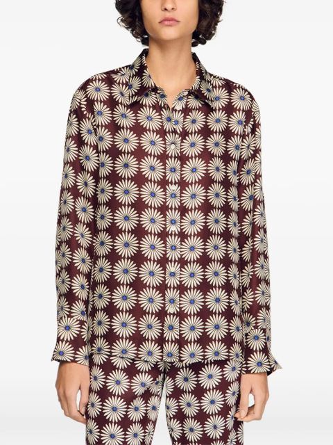 SANDRO floral-print buttoned shirt - Brown