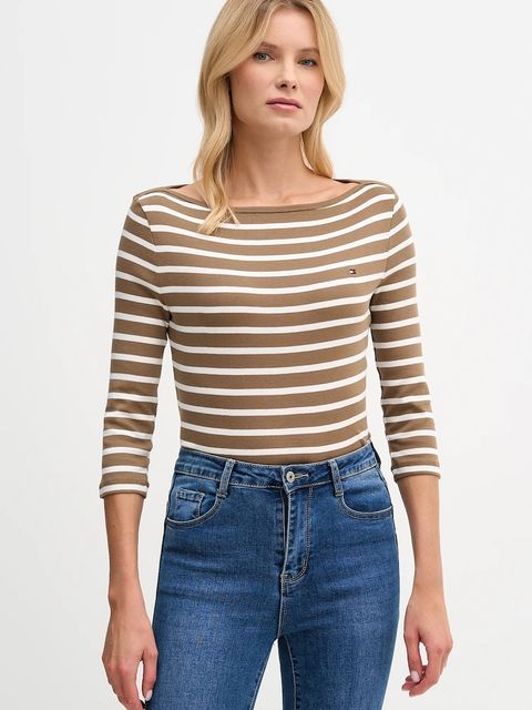 Tommy Hilfiger longsleeve bawełniany kolor brązowy WW0WW40589 - zdjęcie produktu nr 1