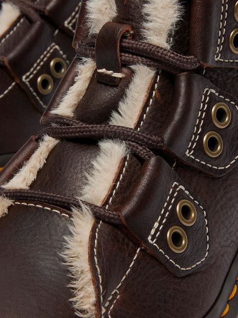 Dr. Martens workery skórzane 1460 LTT Fur Lined damskie kolor brązowy na platformie lekko ocieplone DM41417200