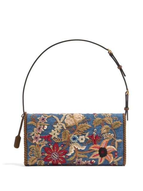 Valentino Garavani DeVain small embroidered denim shoulder bag - Blue