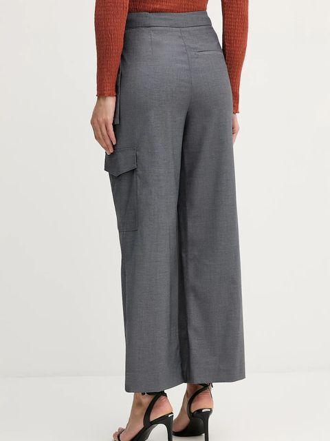 Sisley spodnie damskie kolor szary szerokie high waist 4K2KLF07K