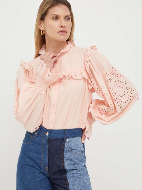 Notes du Nord koszula bawełniana damska kolor pomarańczowy regular ze stójką