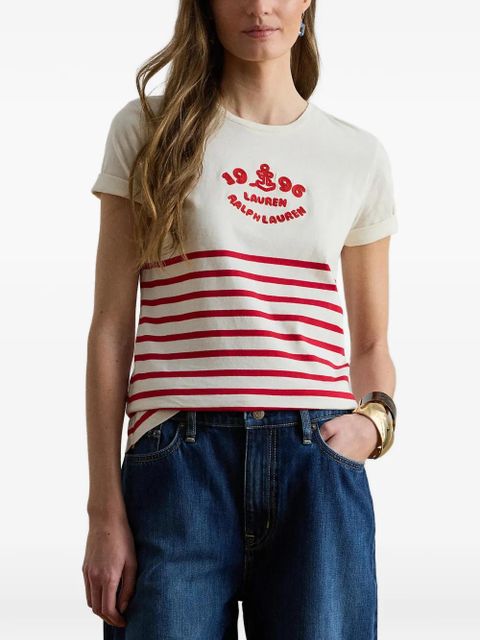 Lauren Ralph Lauren logo-embroidered striped T-shirt - Neutrals - zdjęcie produktu nr 1
