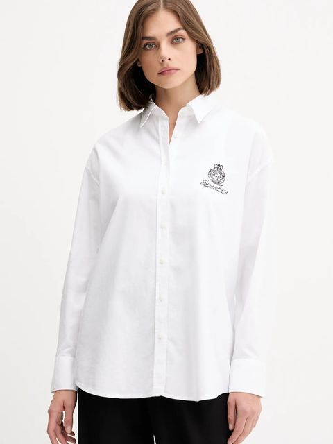 Guess Jeans koszula bawełniana damska kolor biały relaxed z kołnierzykiem klasycznym W5YH98 WHFK1 - zdjęcie produktu nr 1