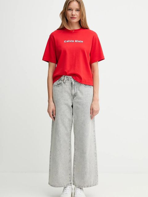 Calvin Klein Jeans t-shirt bawełniany damski kolor czerwony LV047D205G