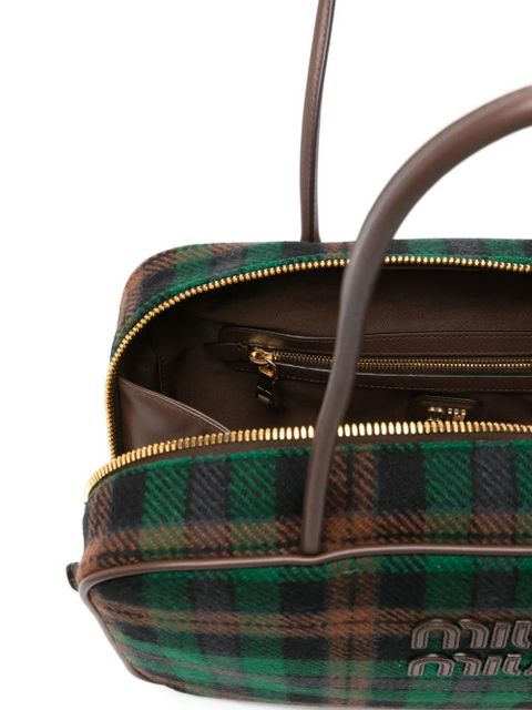 Miu Miu tartan logo-detail shoulder bag - Green