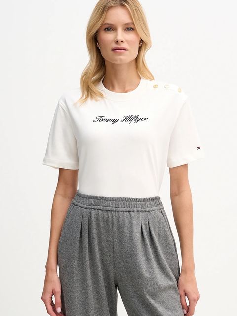 Tommy Hilfiger t-shirt bawełniany damski kolor beżowy WW0WW47819 - zdjęcie produktu nr 1