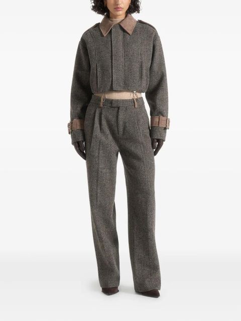 Manière De Voir Galia herringbone suede jacket - Grey