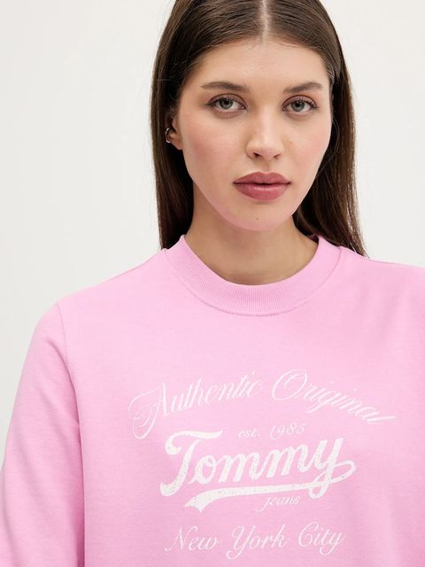 Tommy Jeans bluza bawełniana damska kolor różowy z nadrukiem DW0DW20942