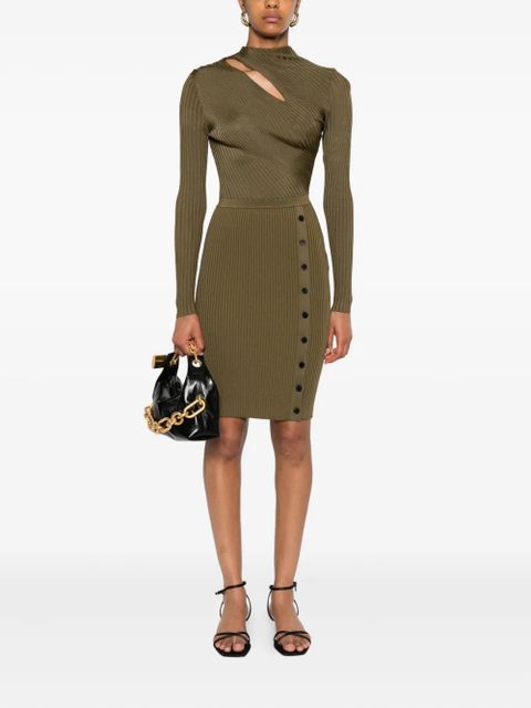 Self-Portrait ribbed button-detail dress - Green