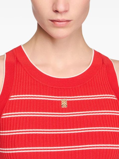 SANDRO striped-pattern logo-plaque tank top - Red