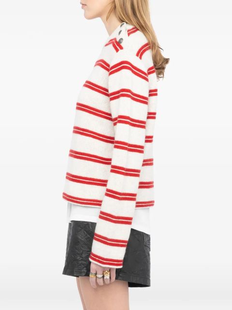 Zadig&Voltaire Spikyz striped buttoned-detail wool sweater - Neutrals