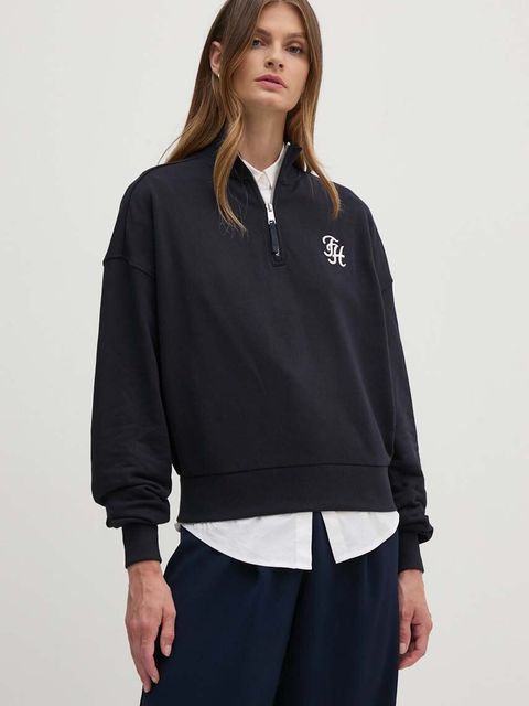 Tommy Hilfiger bluza bawełniana damska kolor granatowy z aplikacją WW0WW43337