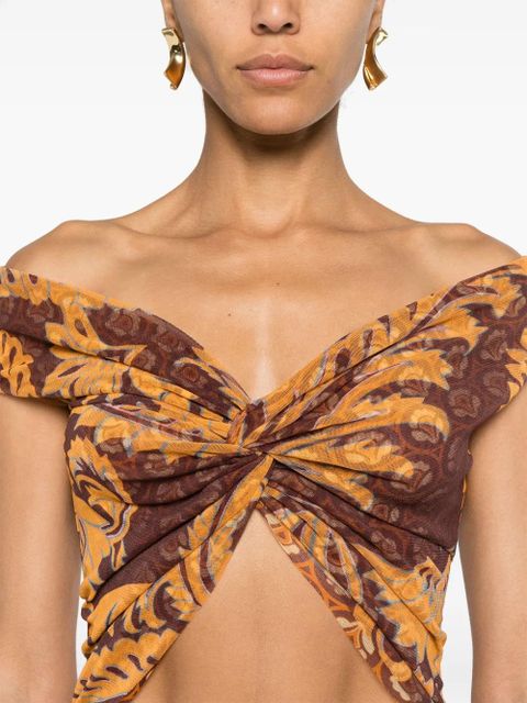 ETRO graphic-print mesh maxi dress - Brown