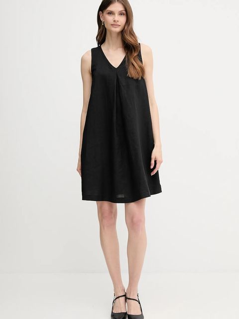 United Colors of Benetton sukienka lniana kolor czarny mini rozkloszowana 4AGHDV0AX - zdjęcie produktu nr 2