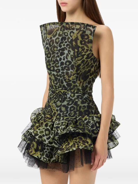 Blumarine Georgette ruffled animal-print top - Green