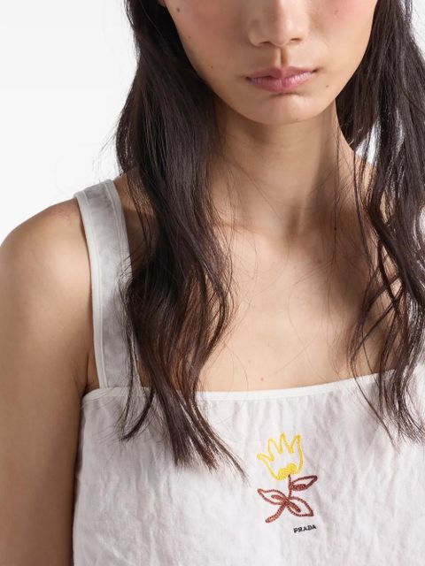 Prada embroidered linen top - White
