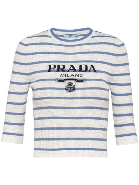 Prada logo-intarsia wool jumper - Grey - zdjęcie produktu nr 1
