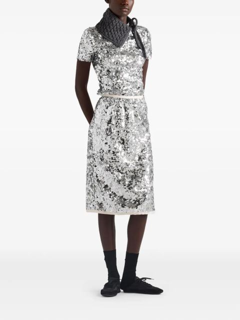 Prada sequin-embellished short-sleeved blouse - Silver