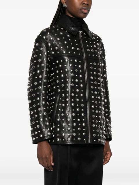 Nour Hammour studded zip leather jacket - Black