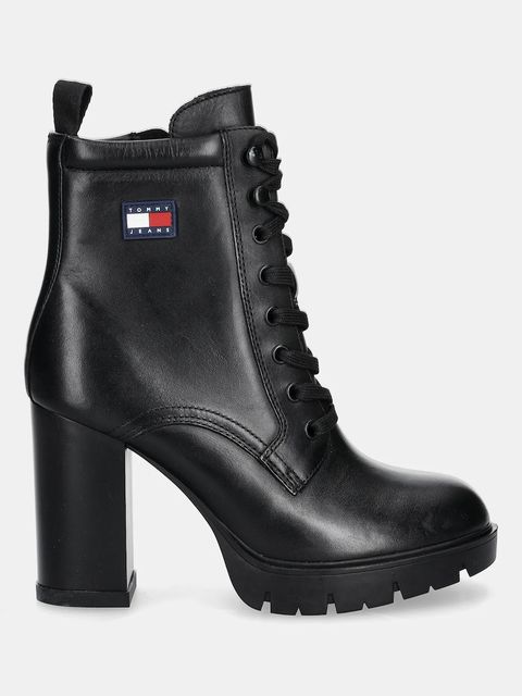 Tommy Jeans botki skórzane TJW HEEL LACE UP BOOT damskie kolor czarny na słupku EN0EN02832 - zdjęcie produktu nr 2