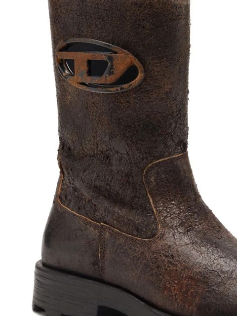 Diesel D-Hammer distressed crackled suede biker boots - Brown