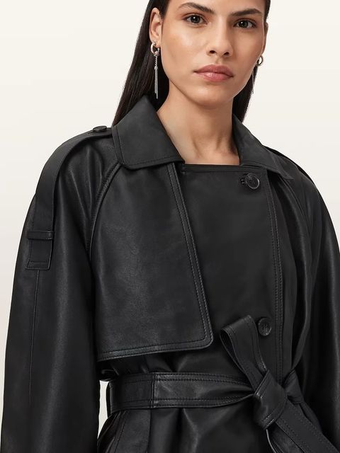 AllSaints trencz skórzany REED kolor czarny W035LD