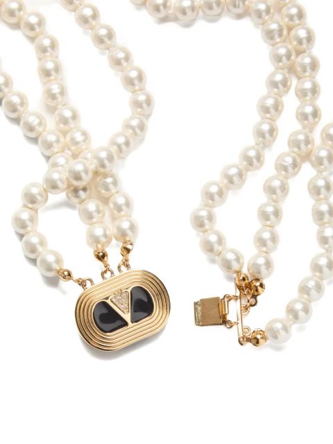 Valentino Garavani Ovalette necklace in metal, enamel, pearls and Swarovski® crystals - Gold