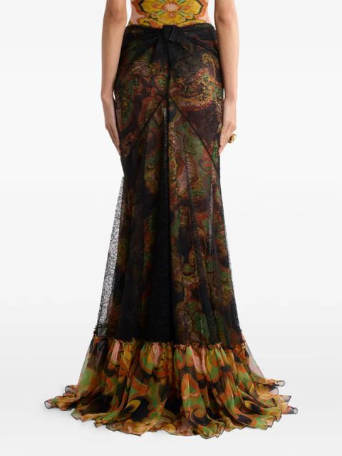 ETRO lace-detail floral maxi skirt - Black