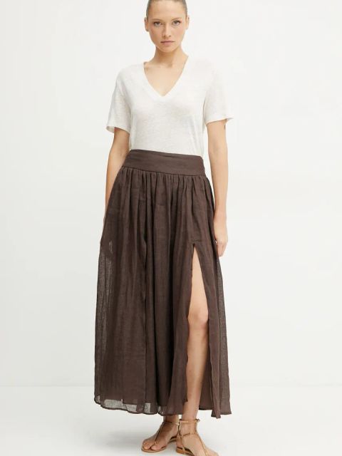 BOSS Orange t-shirt lniany damski kolor beżowy 50538645