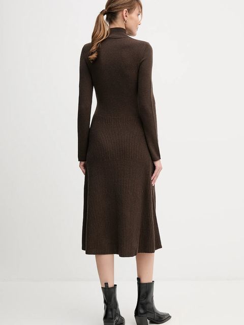 Tommy Hilfiger sukienka wełniana kolor brązowy midi rozkloszowana WW0WW47303 - zdjęcie produktu nr 2