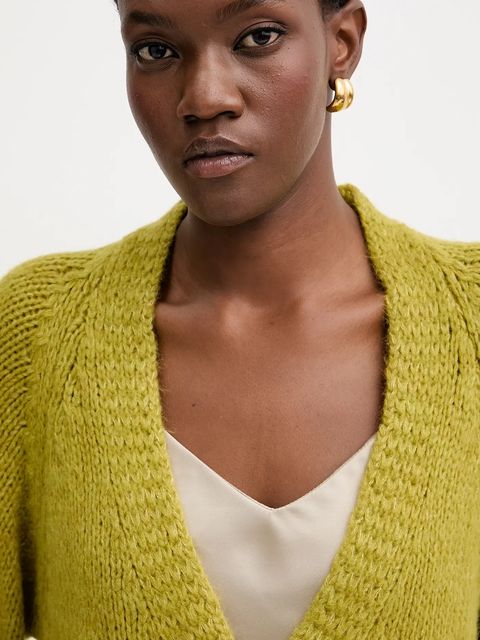 Haveone kardigan z domieszką wełny damski kolor zielony lekki JIT-P021