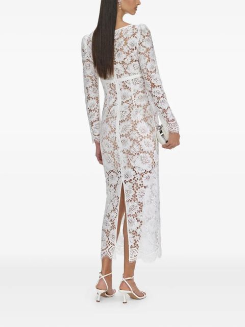 Self-Portrait floral-lace long-sleeve midi dress - White