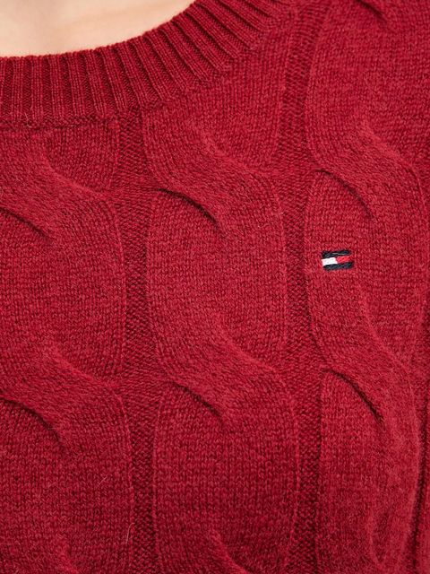 Tommy Hilfiger sweter wełniany damski kolor bordowy lekki WW0WW43586